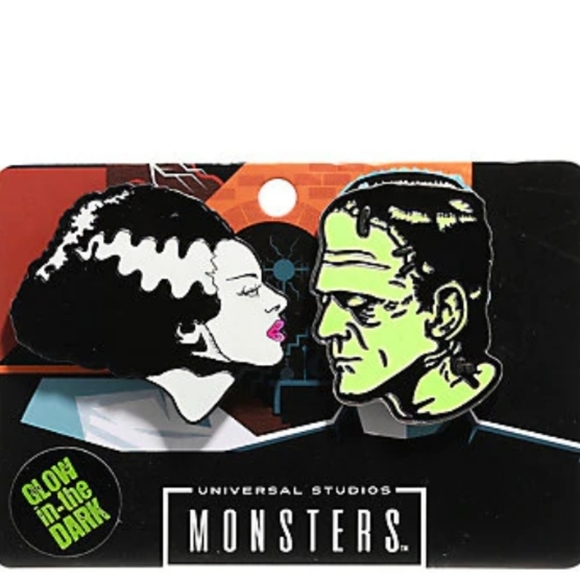 Monsters Bride & Frankenstein G.I.T.D Enamel 2 Pk - Picture 3 of 3